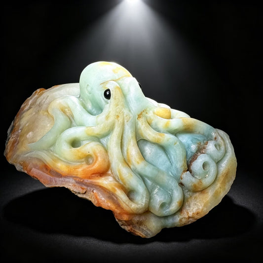 Elegant Amazonite Octopus Figurine | Coastal Desk Decor