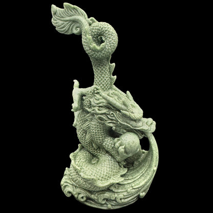 A side profile view of the ancient guardian dragon, highlighting its powerful posture.
