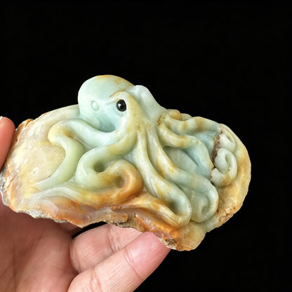 Elegant Amazonite Octopus Figurine | Coastal Desk Decor