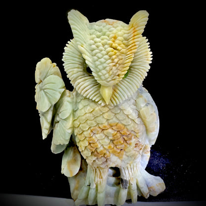 Macro shot of Amazonite crystal veins in the owl figurine, emphasizing its natural healing energy.