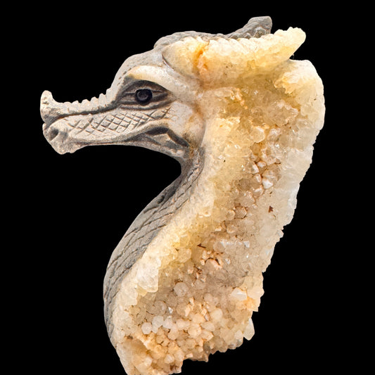 Hand Carved Crystal Cluster Dragon Head Sculpture for Energy Amplification
