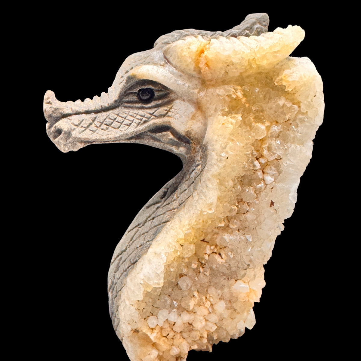 Hand Carved Crystal Cluster Dragon Head Sculpture for Energy Amplification