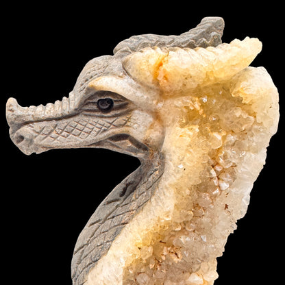 Hand Carved Crystal Cluster Dragon Head Sculpture for Energy Amplification