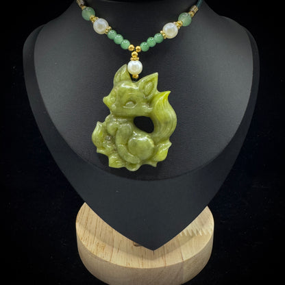 Natural Stone Fox Necklace - Fertility Charisma Shape-shifting Energy Amulet