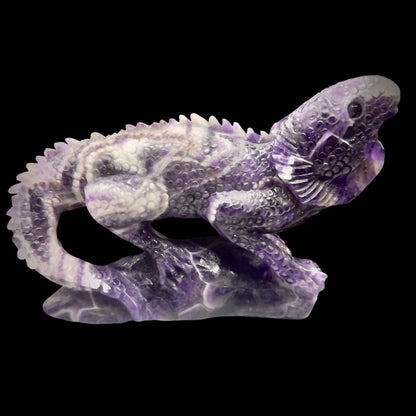 	Side angle showcasing the detailed carving of the purple crystal lizard.