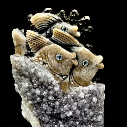 . A detailed view of the sea creature emerging from the crystal, representing a link to the subconscious.