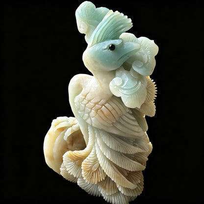 Hand Carved Amazonite Peacock Figurine