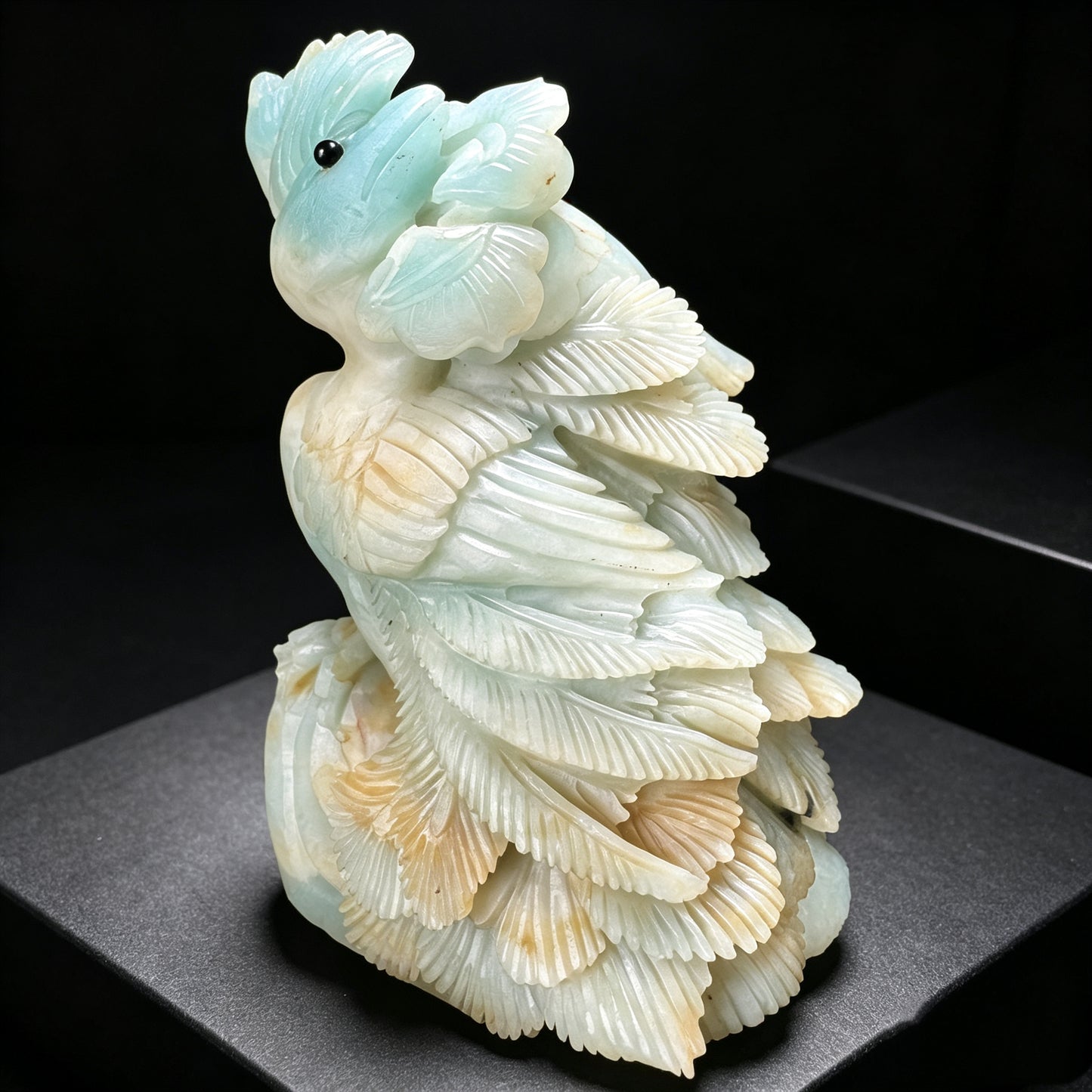 Hand Carved Amazonite Peacock Figurine