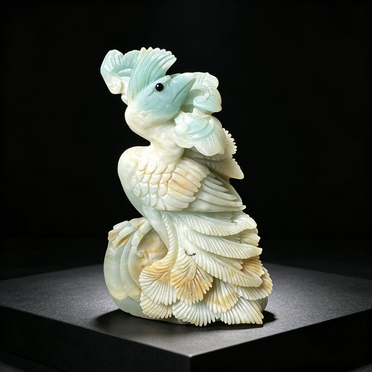 Hand Carved Amazonite Peacock Figurine