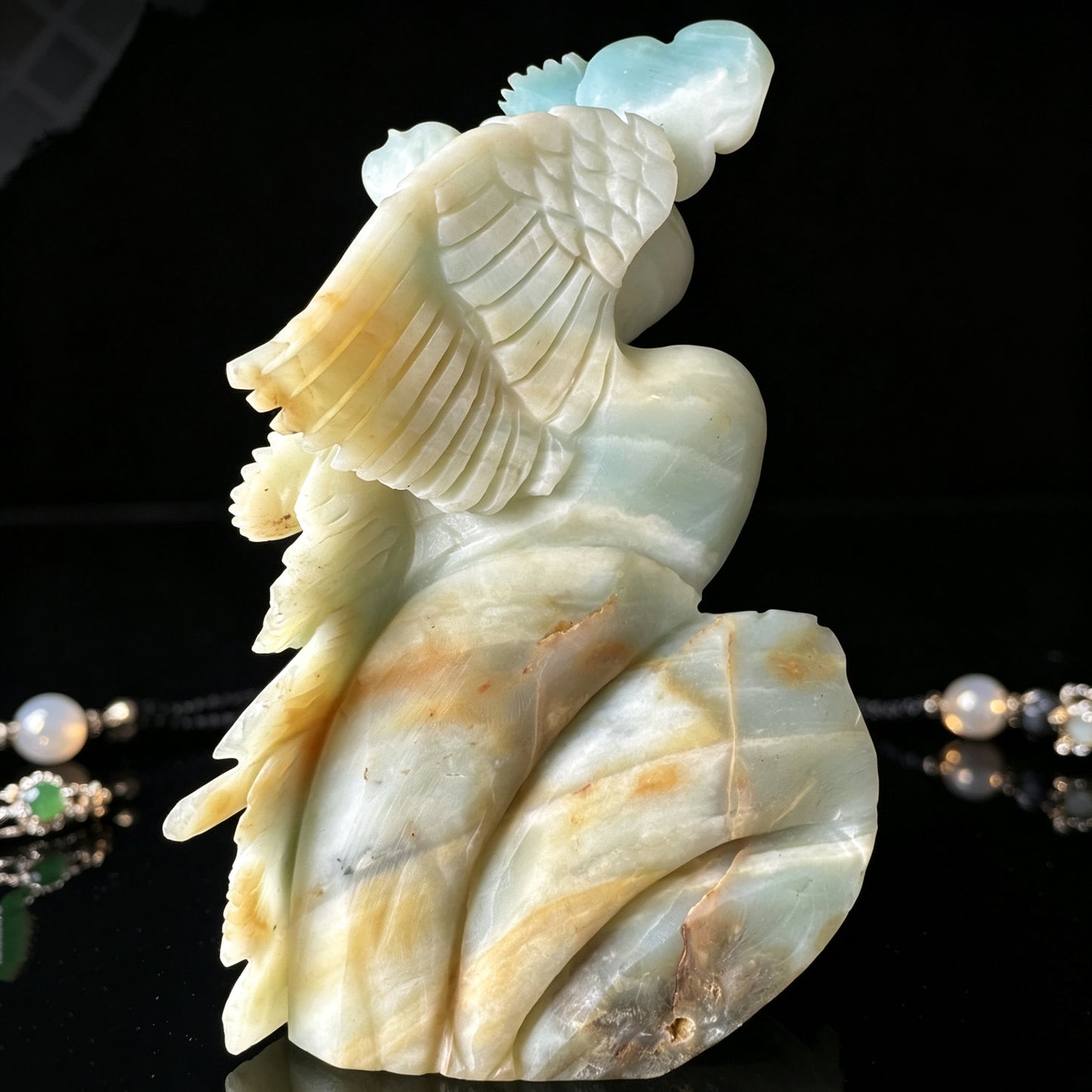 Hand Carved Amazonite Peacock Figurine