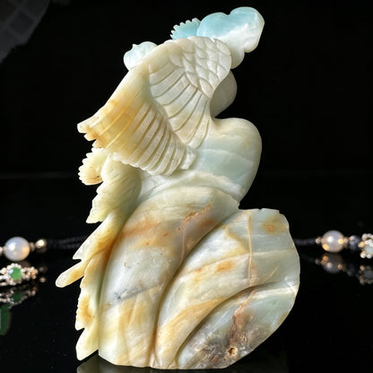 Hand Carved Amazonite Peacock Figurine