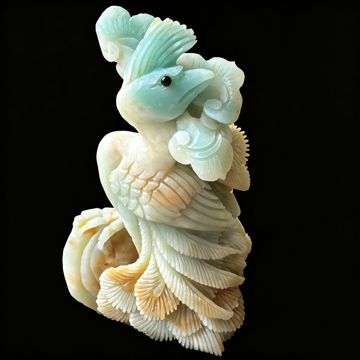 Hand Carved Amazonite Peacock Figurine