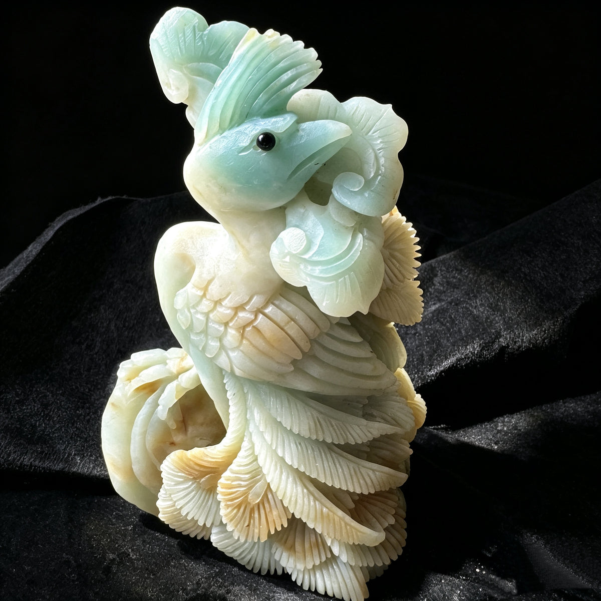 Hand Carved Amazonite Peacock Figurine