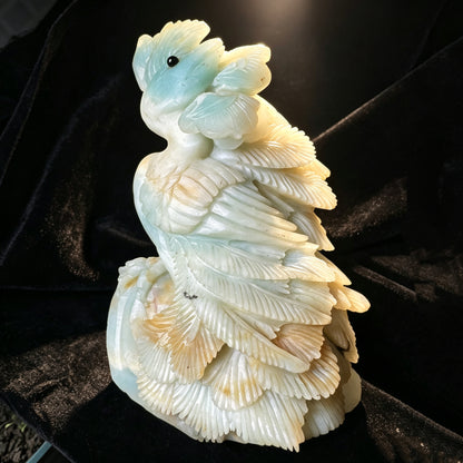 Hand Carved Amazonite Peacock Figurine