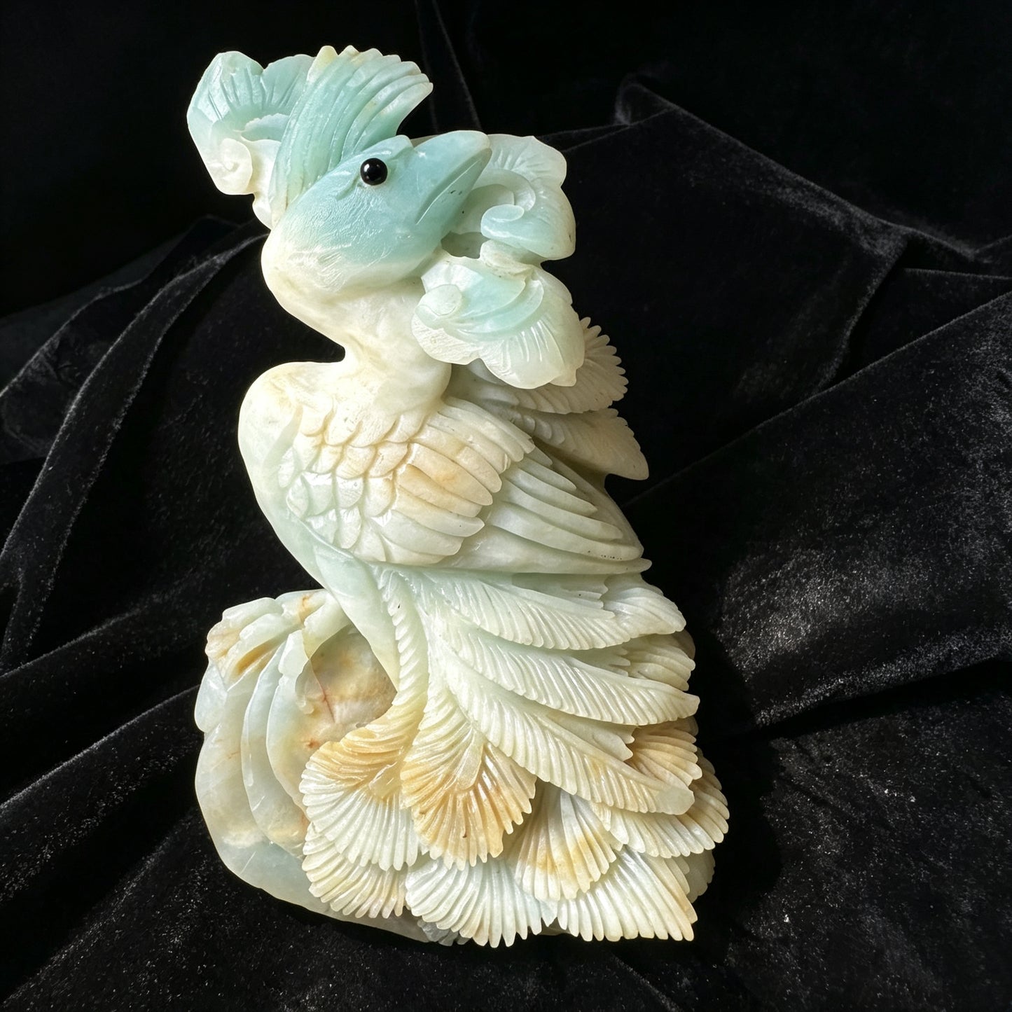 Hand Carved Amazonite Peacock Figurine