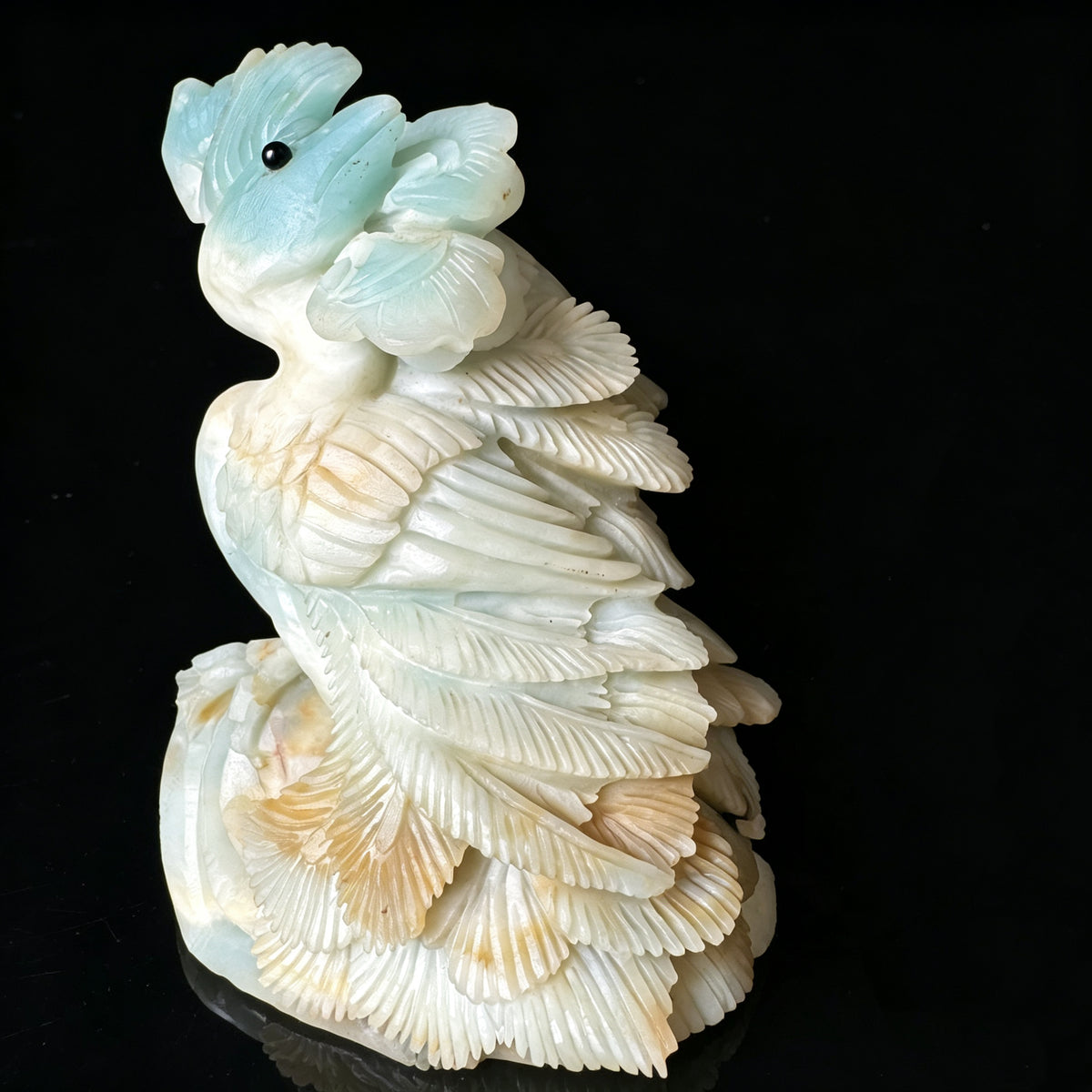 Hand Carved Amazonite Peacock Figurine