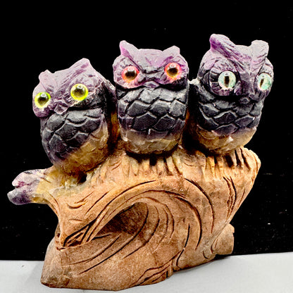 Fluorite owl trio placement on meditation altar for third eye activation